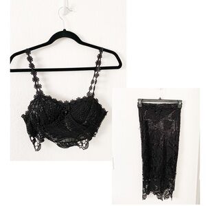 2 pcs Lace Bralette Pencil Skirt Set